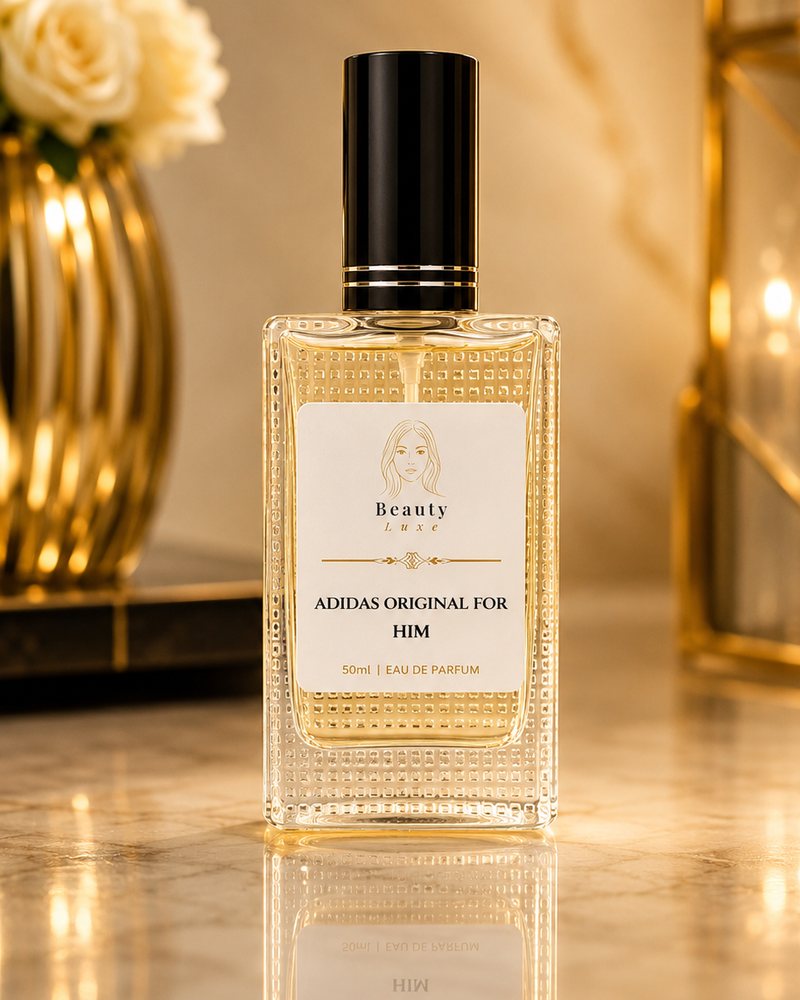 Beauty Luxe Adidas Originals Type 50ml eau de parfum in a textured glass bottle with a black cap.