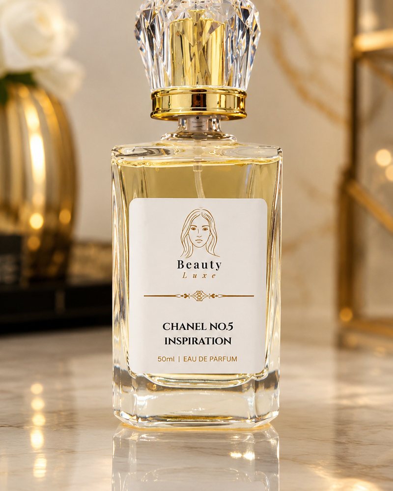 Beauty Luxe Chanel No. 5 Inspiration 50ml eau de parfum in a crystal-topped glass bottle.
