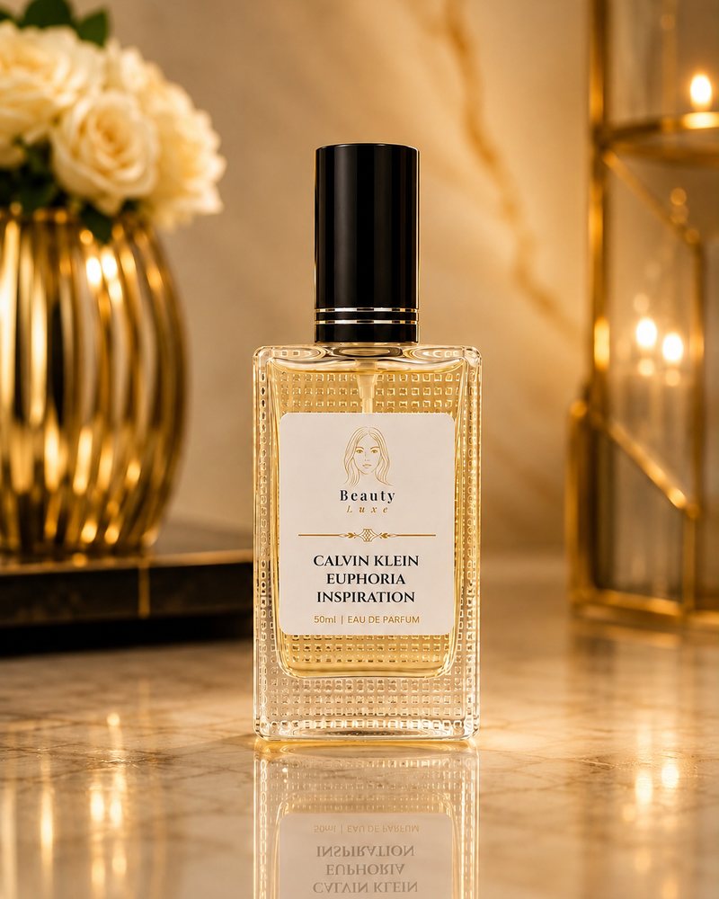 Beauty Luxe Calvin Klein Euphoria Inspiration 50ml eau de parfum in a textured glass bottle with a black cap.