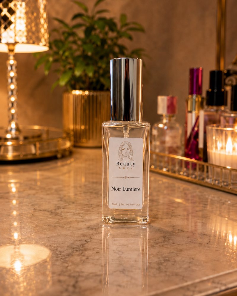 Beauty Luxe Noir Lumière 30ml eau de parfum in a clear glass bottle with a silver cap.